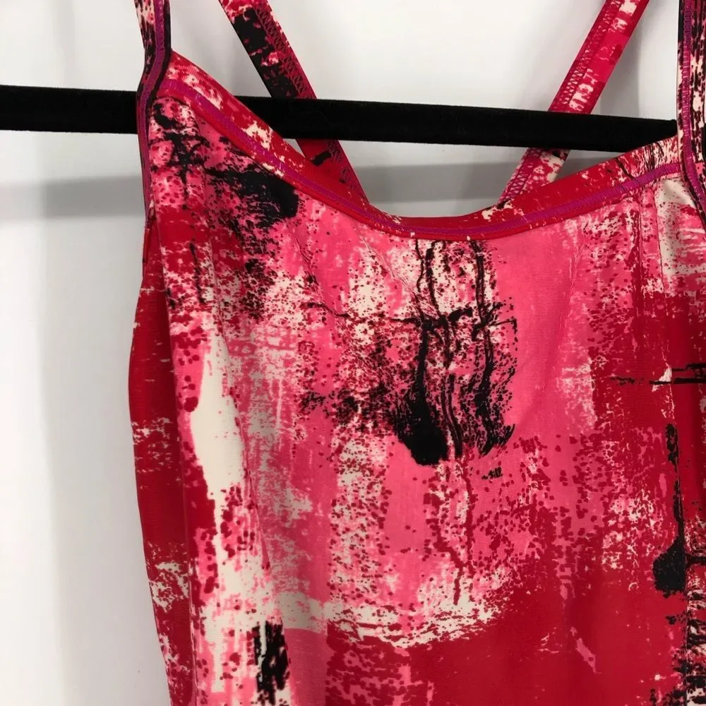 Speedo One Piece‎ Swim Suit Womens 8 Red Artsy Abstract Powerflex Eco Splatter